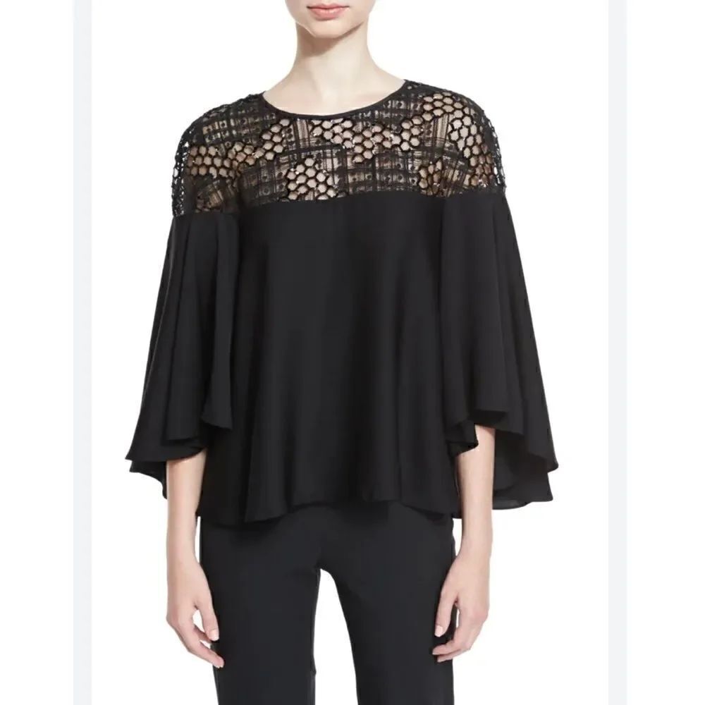 MILLY Sequined 3/4 Bell Sleeve Silk Blend Blouse Size 8